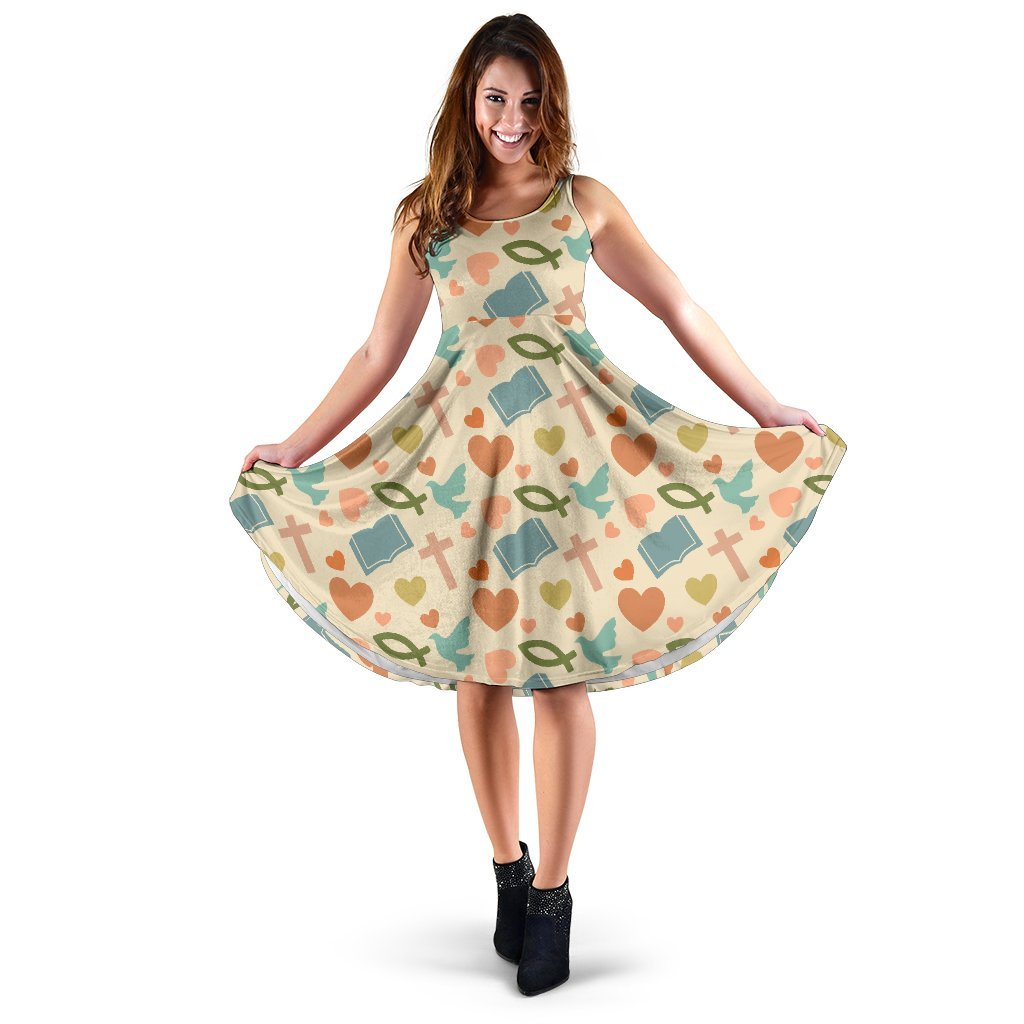 Christian Symbol Pattern Sleeveless Dress