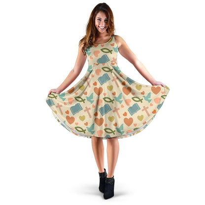 Christian Symbol Pattern Sleeveless Dress