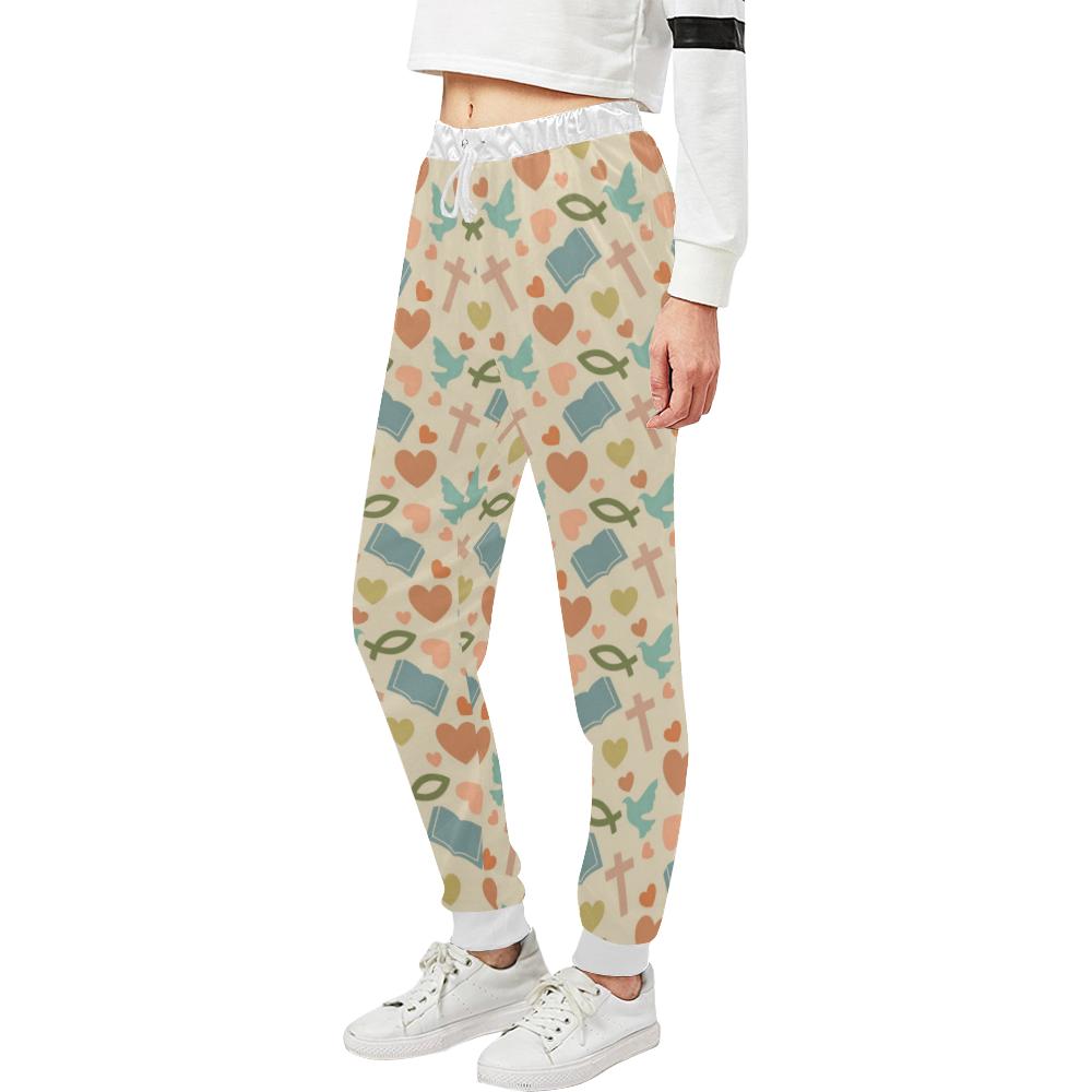 Christian Symbol Pattern Unisex Casual Sweatpants (Model L11)-JTAMIGO.COM