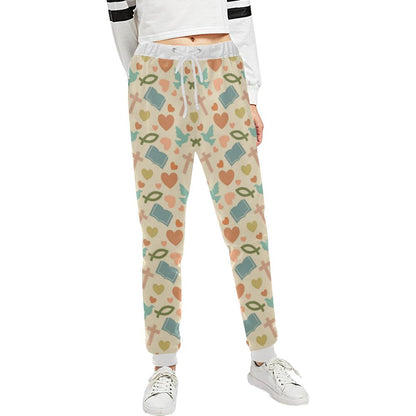 Christian Symbol Pattern Unisex Casual Sweatpants (Model L11)-JTAMIGO.COM
