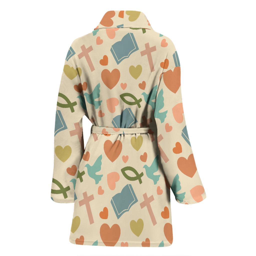 Christian Symbol Pattern Women Bath Robe-JTAMIGO.COM