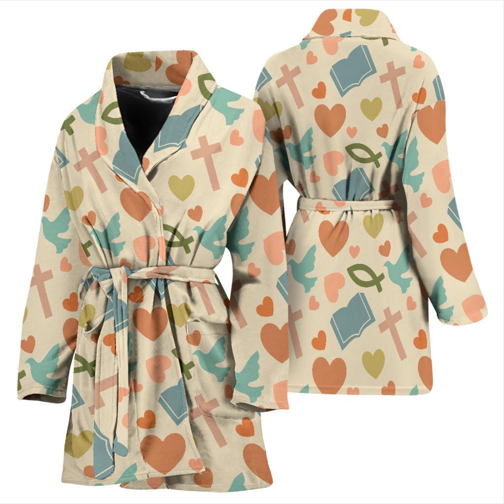 Christian Symbol Pattern Women Bath Robe-JTAMIGO.COM