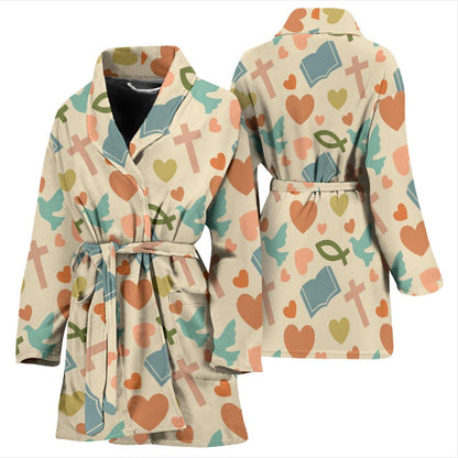 Christian Symbol Pattern Women Bath Robe-JTAMIGO.COM