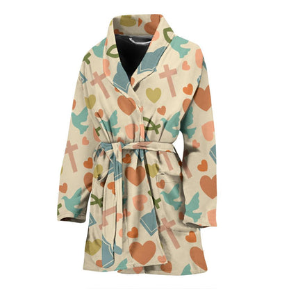 Christian Symbol Pattern Women Bath Robe-JTAMIGO.COM