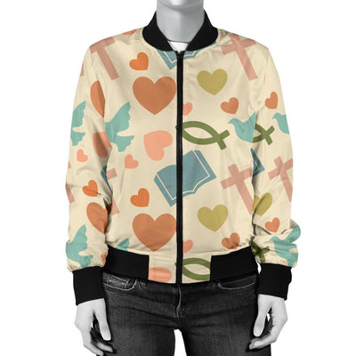 Christian Symbol Pattern Women Casual Bomber Jacket
