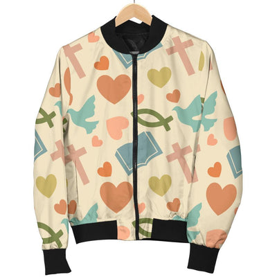 Christian Symbol Pattern Women Casual Bomber Jacket