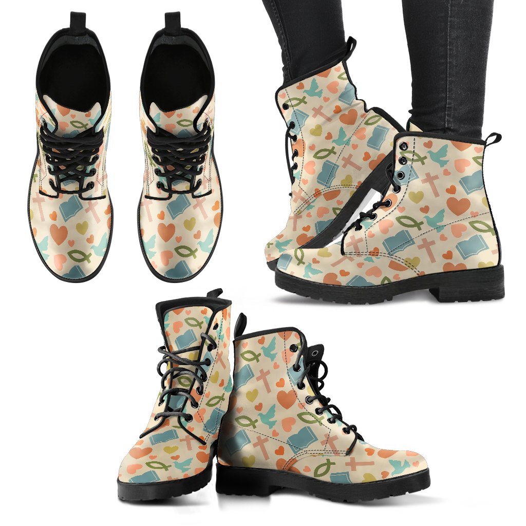 Christian Symbol Pattern Women Leather Boots-JTAMIGO.COM