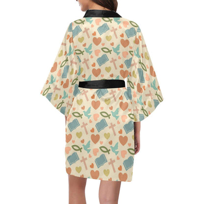 Christian Symbol Pattern Women Short Kimono Robe