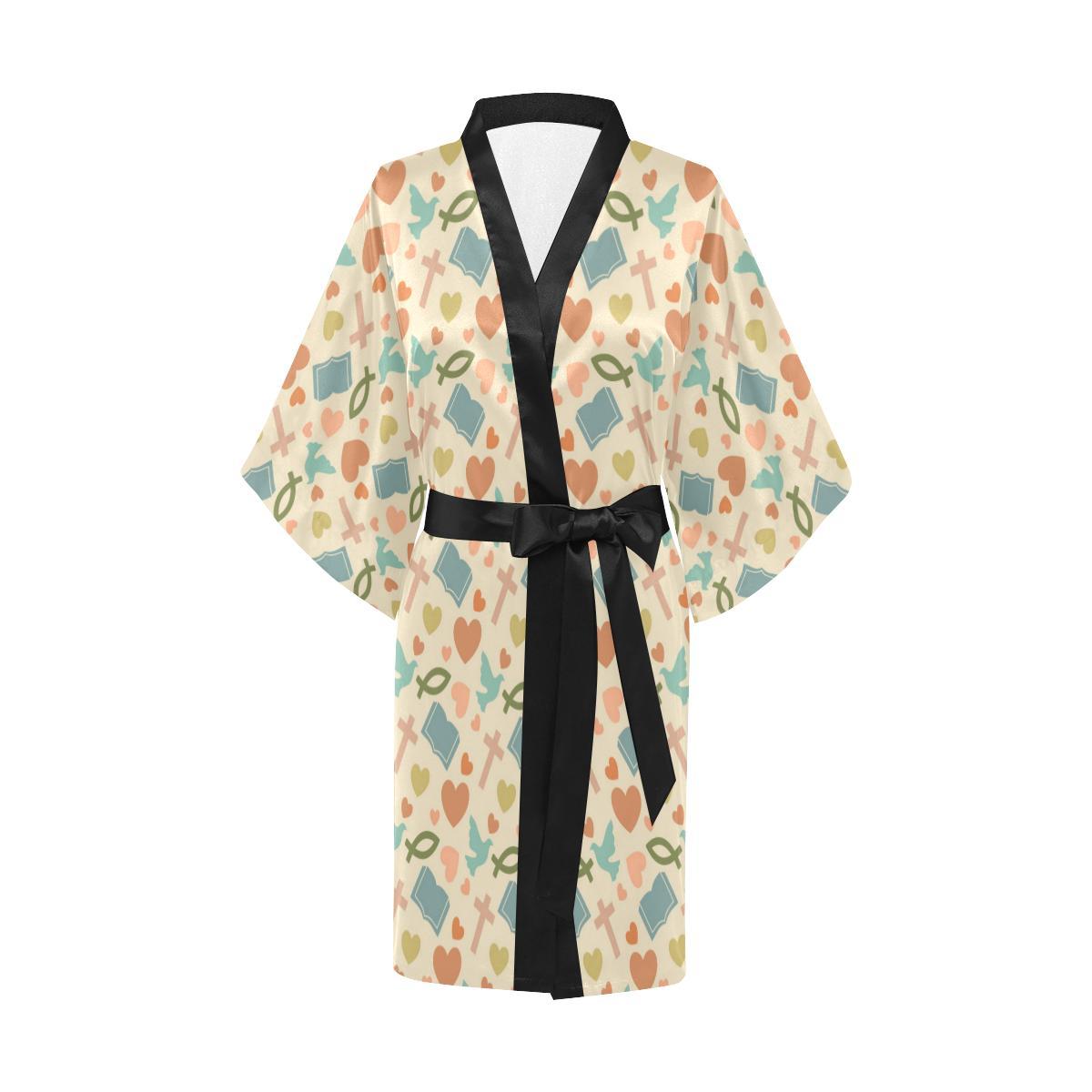 Christian Symbol Pattern Women Short Kimono Robe