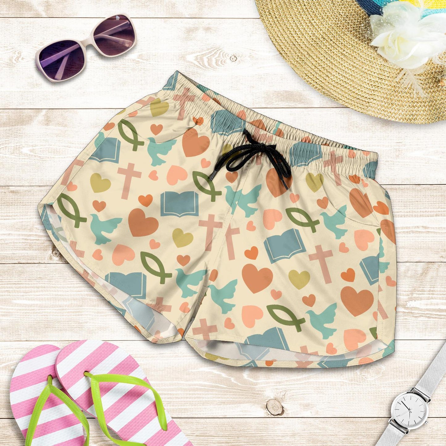 Christian Symbol Pattern Women Shorts-JTAMIGO.COM