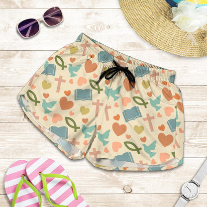 Christian Symbol Pattern Women Shorts-JTAMIGO.COM