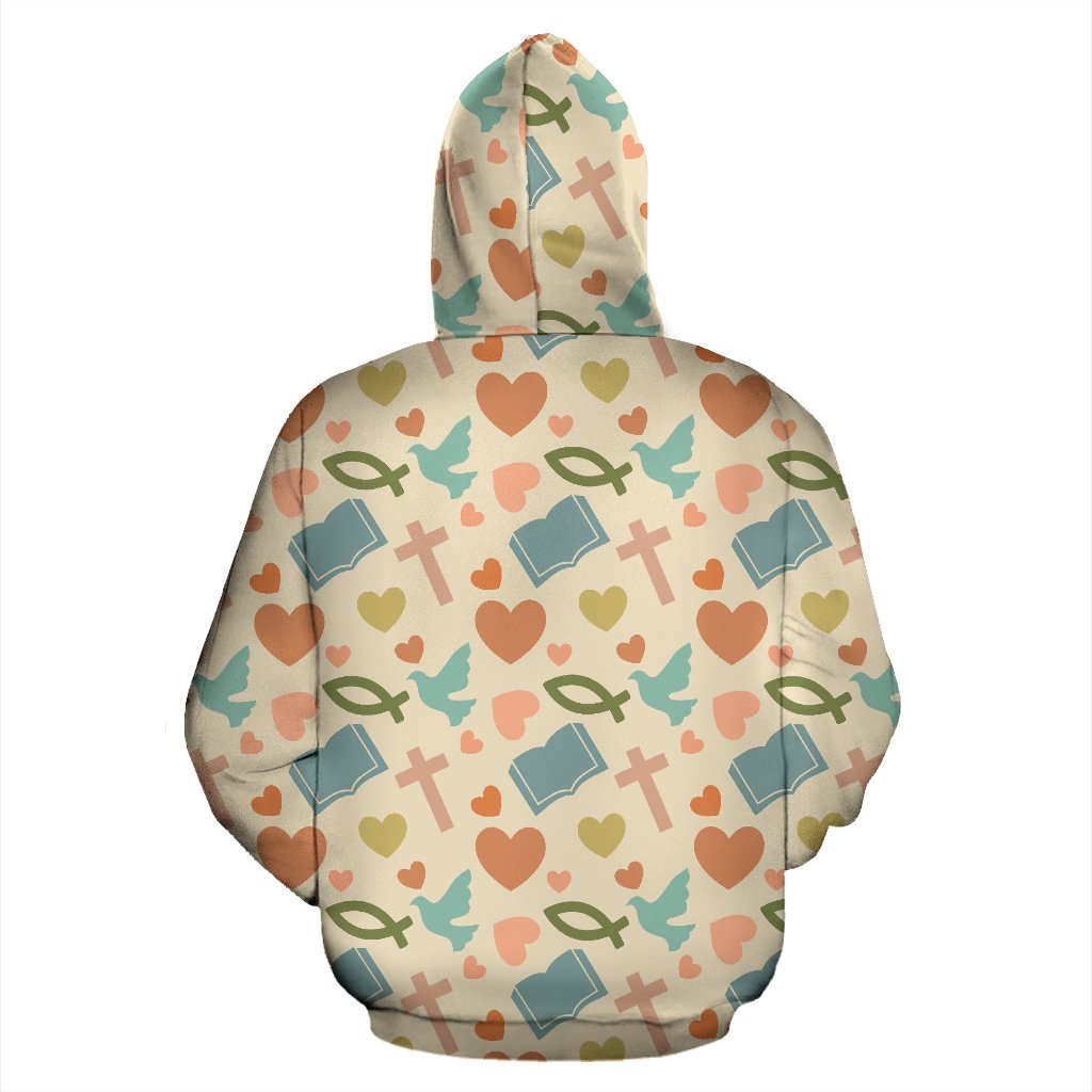 Christian Symbol Pattern Zip Up Hoodie