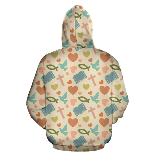 Christian Symbol Pattern Zip Up Hoodie