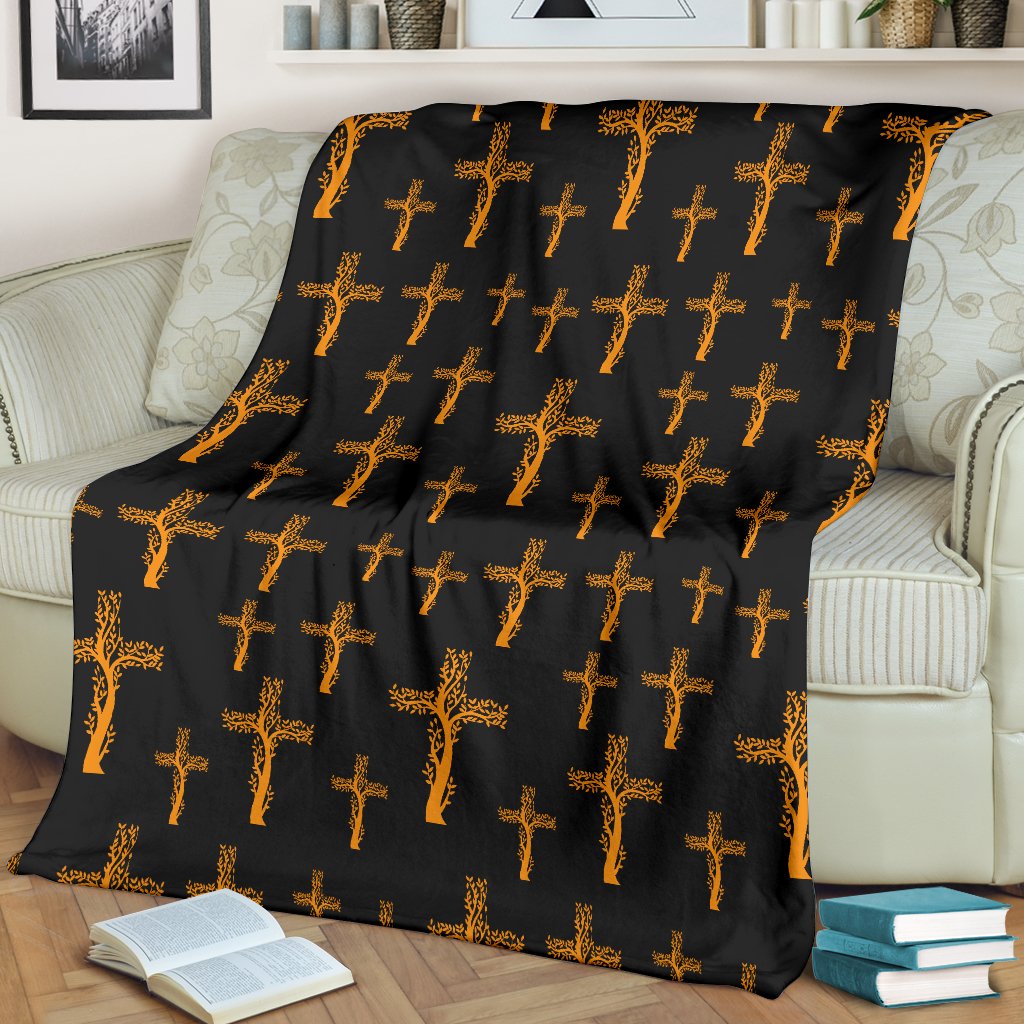 Christian Tree Of Life Cross Design Fleece Blanket