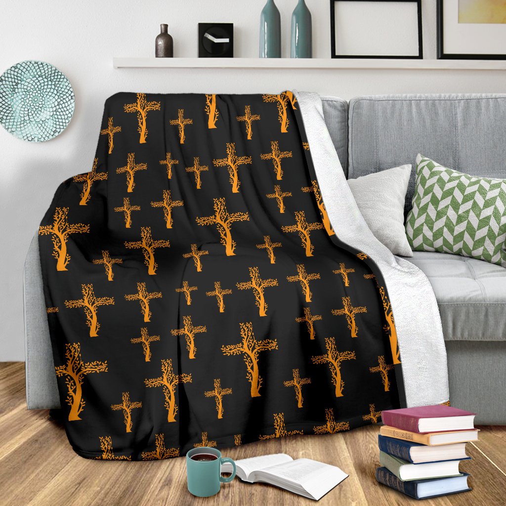 Christian Tree Of Life Cross Design Fleece Blanket