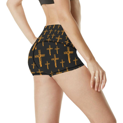 Christian Tree of Life Cross Design High Waisted Spandex Shorts-JTAMIGO.COM