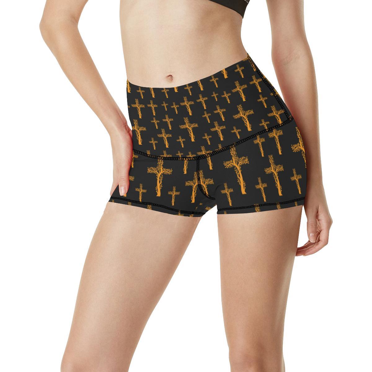 Christian Tree of Life Cross Design High Waisted Spandex Shorts-JTAMIGO.COM