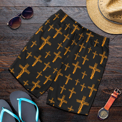 Christian Tree of Life Cross Design Mens Shorts-JTAMIGO.COM