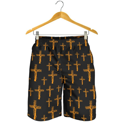 Christian Tree of Life Cross Design Mens Shorts-JTAMIGO.COM