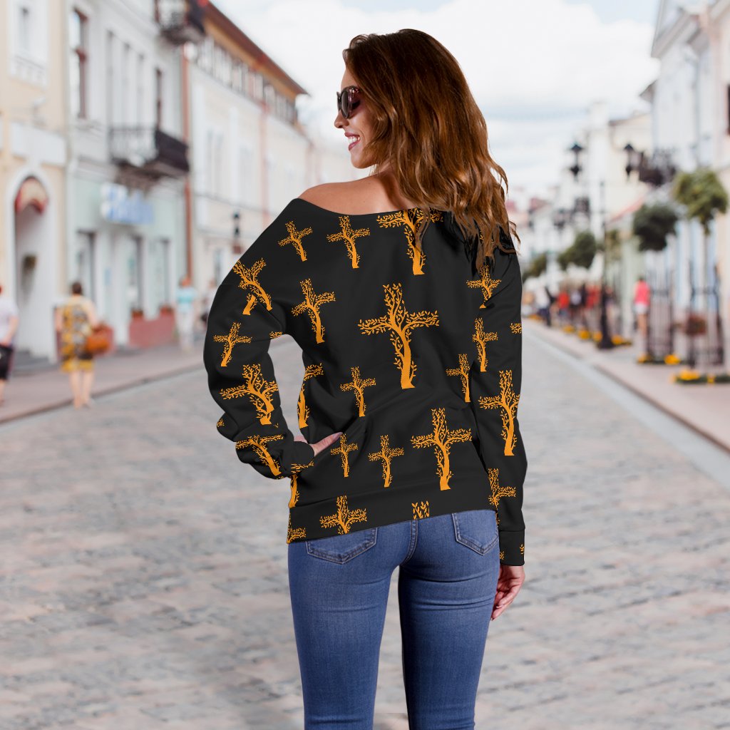 Christian Tree of Life Cross Design Off Shoulder Sweatshirt