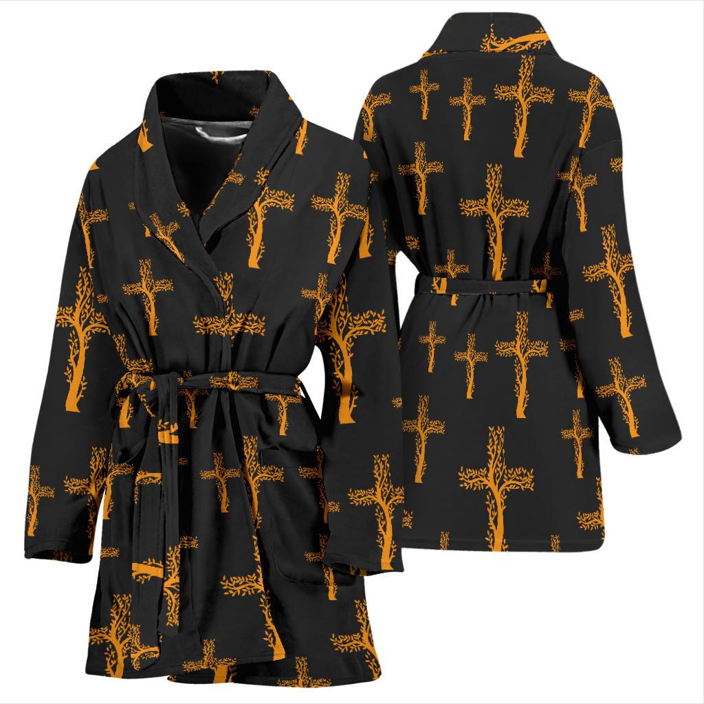 Christian Tree of Life Cross Design Women Bath Robe-JTAMIGO.COM