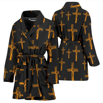 Christian Tree of Life Cross Design Women Bath Robe-JTAMIGO.COM