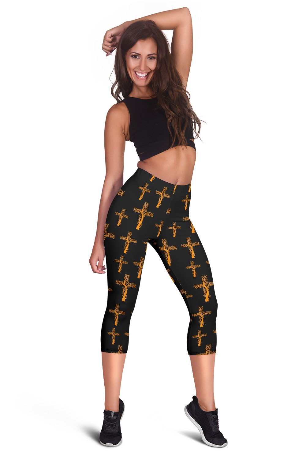 Christian Tree of Life Cross Design Women Capris