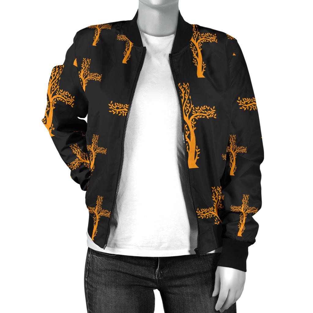 Christian Tree of Life Cross Design Women Casual Bomber Jacket