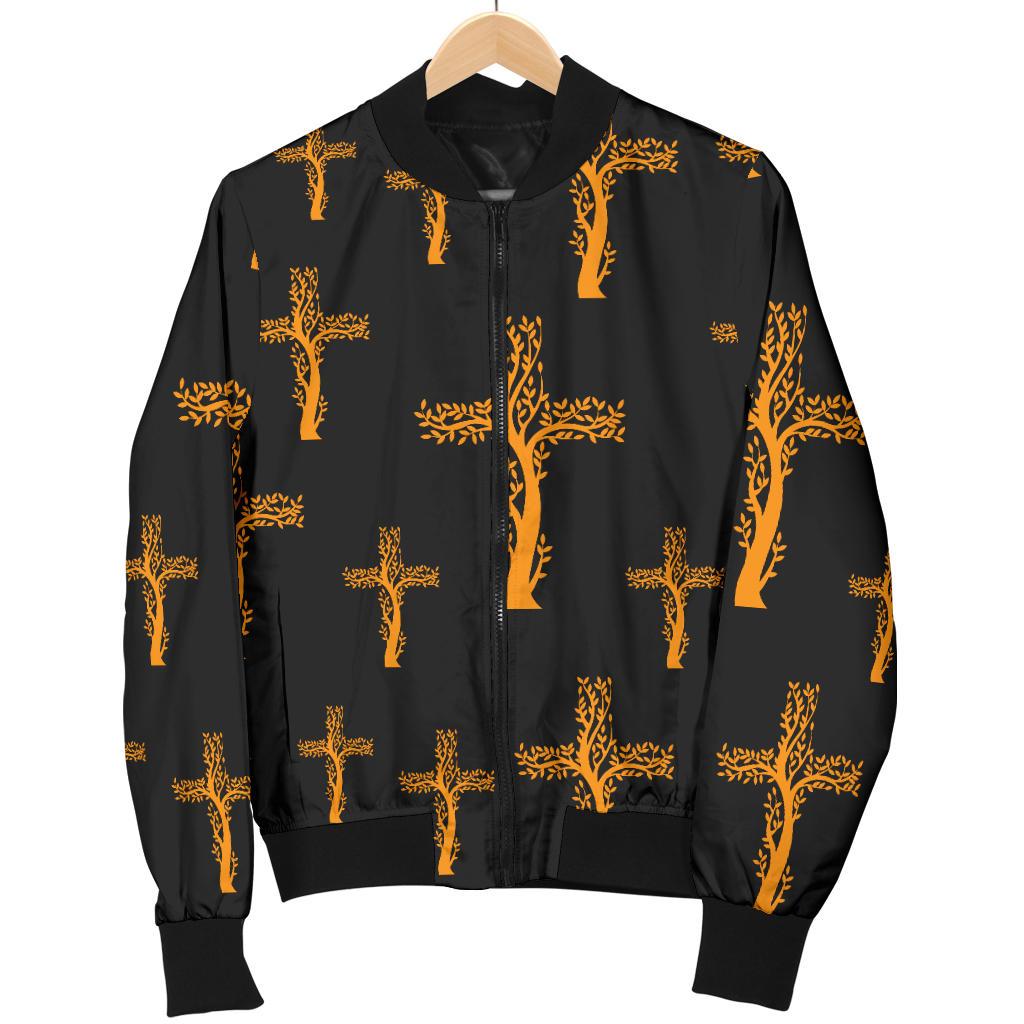 Christian Tree of Life Cross Design Women Casual Bomber Jacket