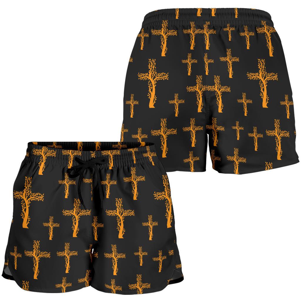 Christian Tree of Life Cross Design Women Shorts-JTAMIGO.COM
