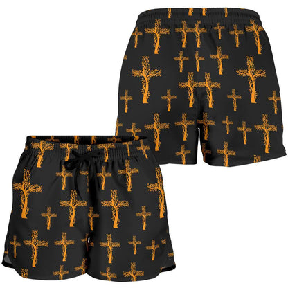 Christian Tree of Life Cross Design Women Shorts-JTAMIGO.COM