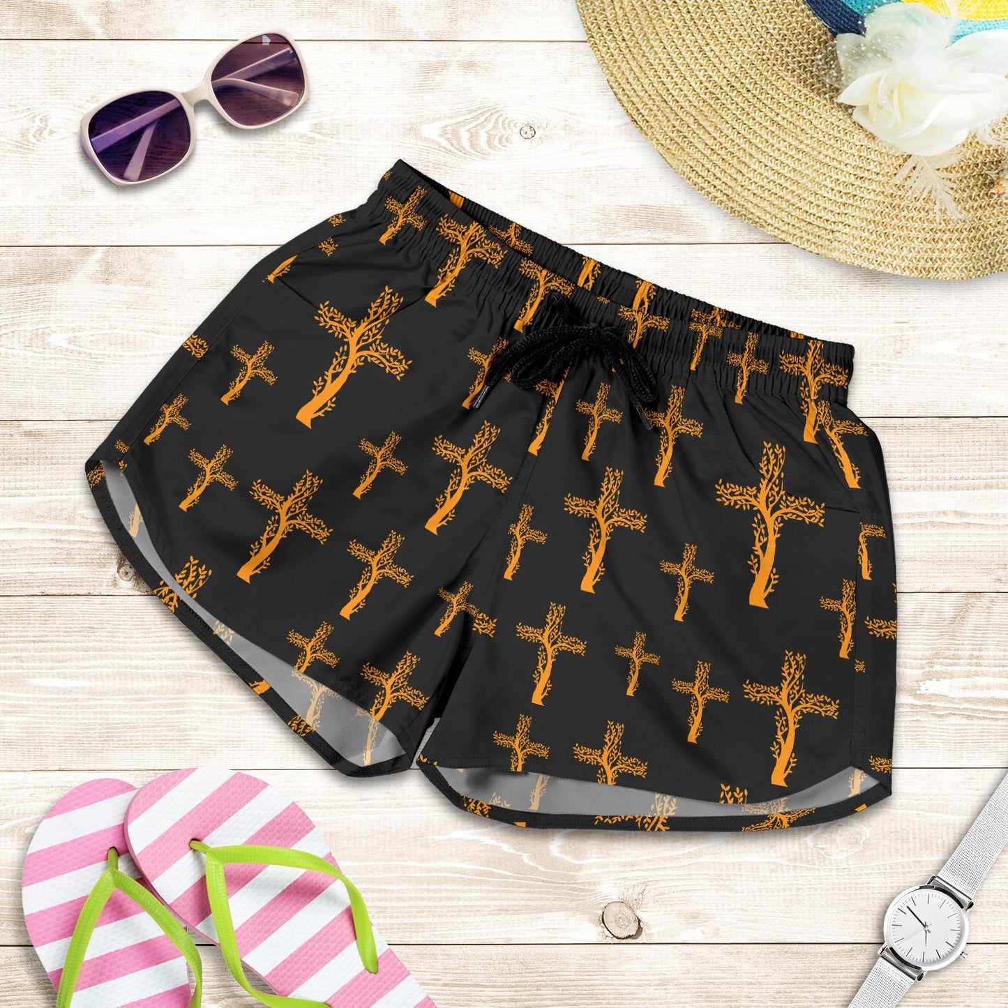 Christian Tree of Life Cross Design Women Shorts-JTAMIGO.COM