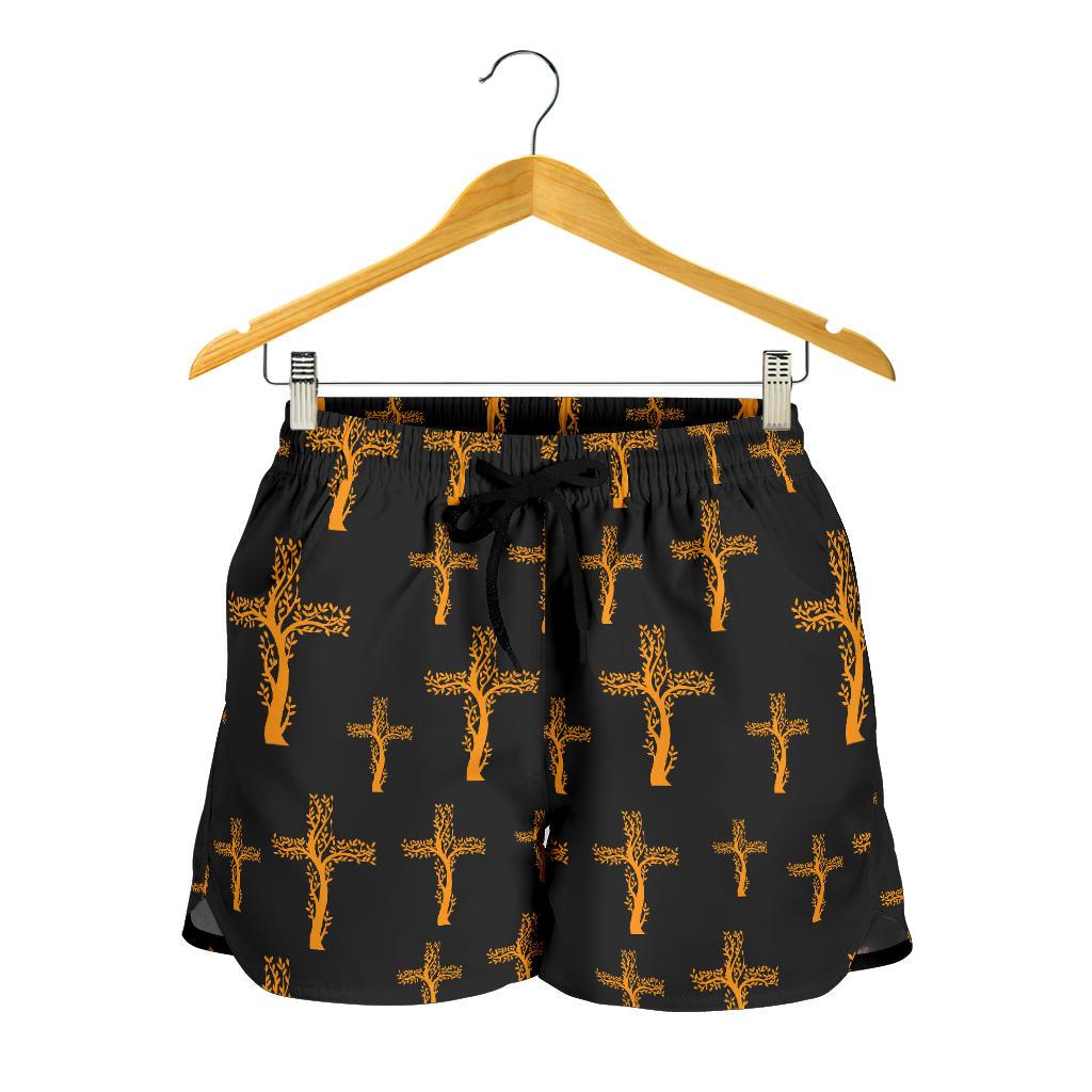 Christian Tree of Life Cross Design Women Shorts-JTAMIGO.COM