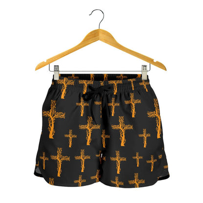 Christian Tree of Life Cross Design Women Shorts-JTAMIGO.COM