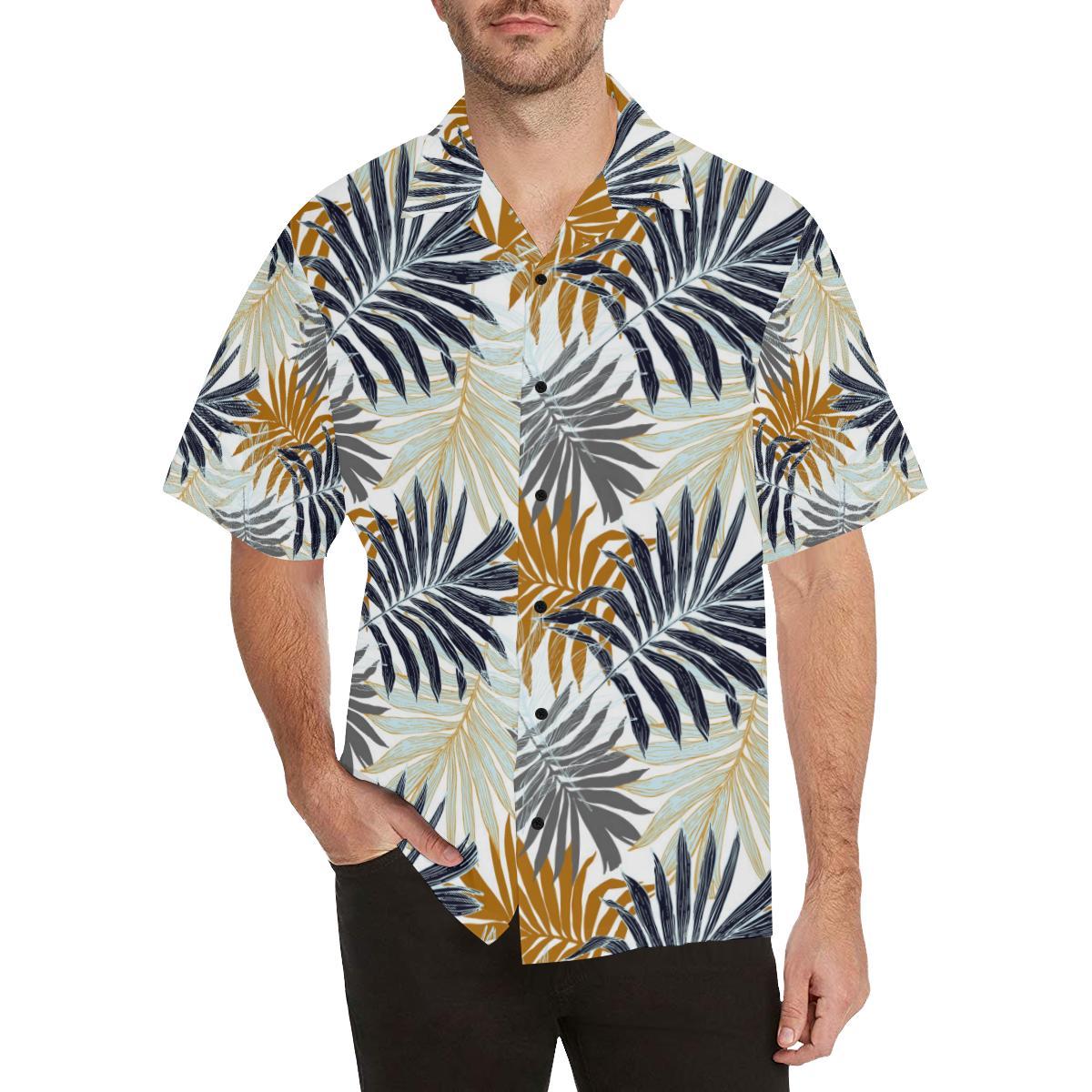 Colorful Tropical Palm Leaves Men Aloha Hawaiian Shirt