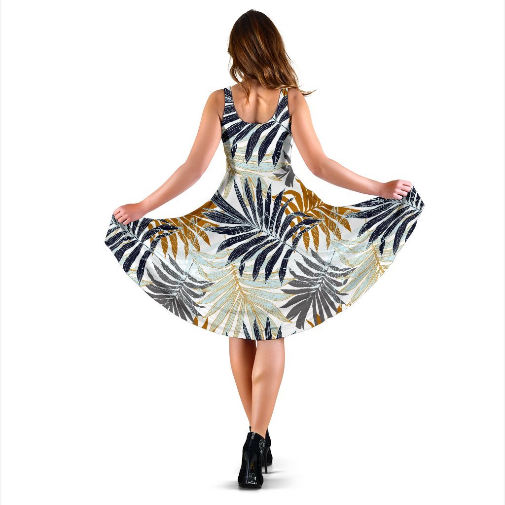 Colorful Tropical Palm Leaves Sleeveless Dress