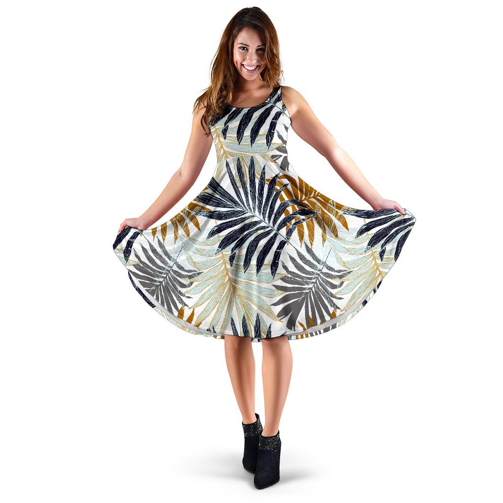 Colorful Tropical Palm Leaves Sleeveless Dress