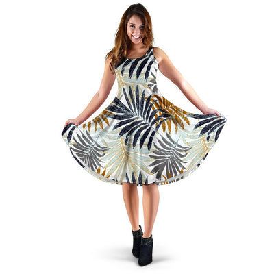 Colorful Tropical Palm Leaves Sleeveless Dress