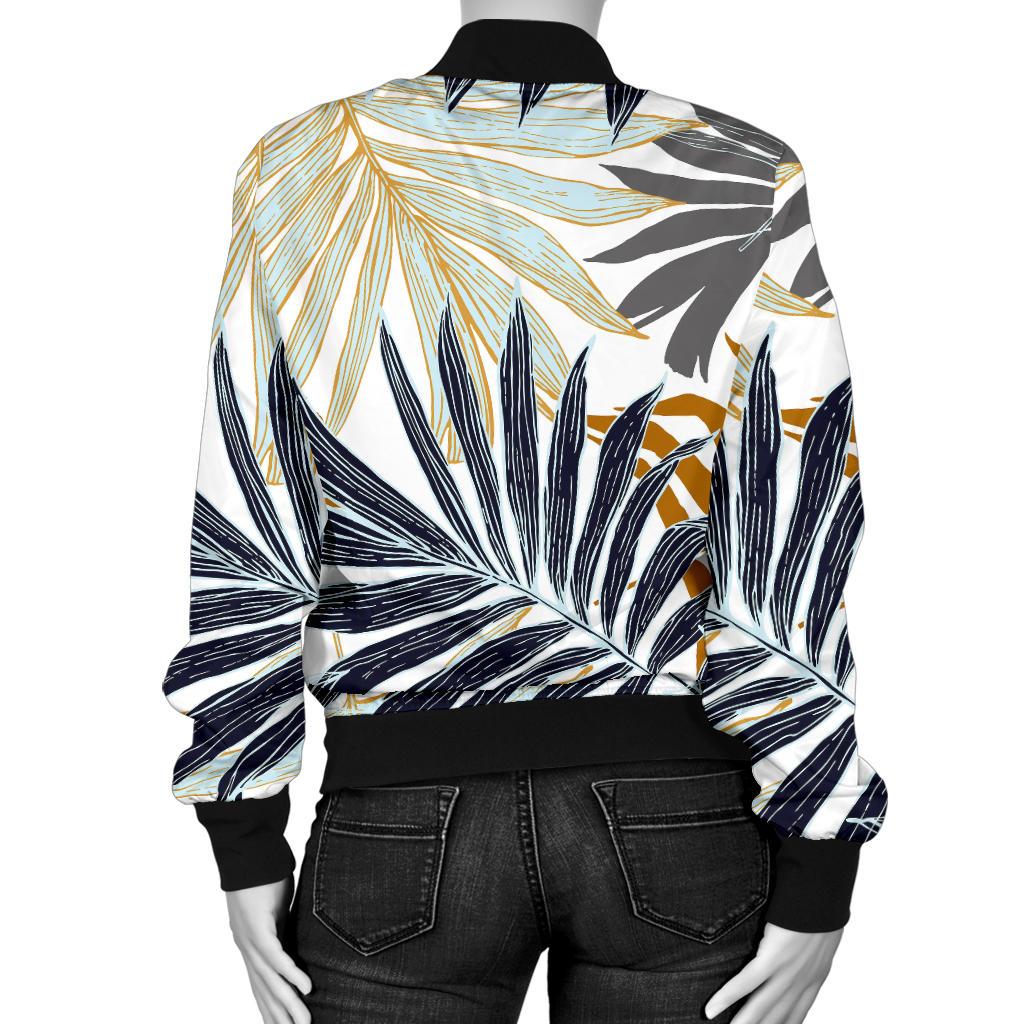 Colorful Tropical Palm Leaves Women Casual Bomber Jacket