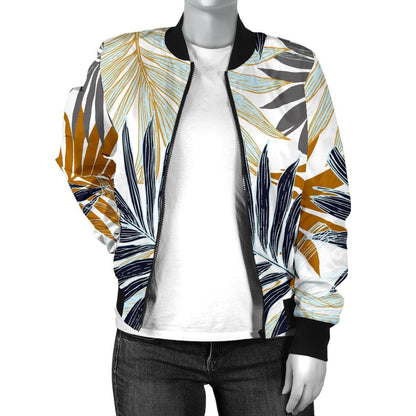 Colorful Tropical Palm Leaves Women Casual Bomber Jacket