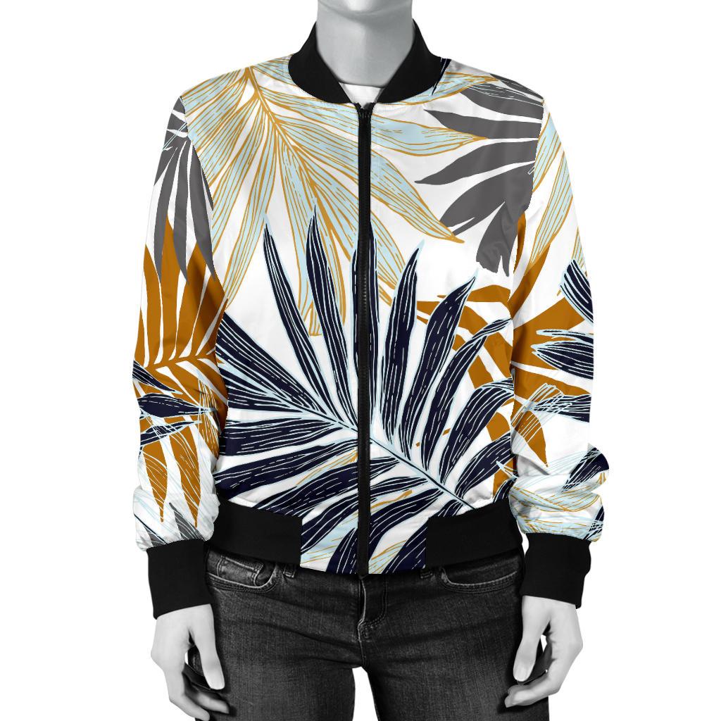 Colorful Tropical Palm Leaves Women Casual Bomber Jacket