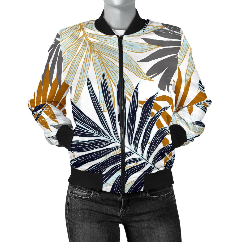 Colorful Tropical Palm Leaves Women Casual Bomber Jacket