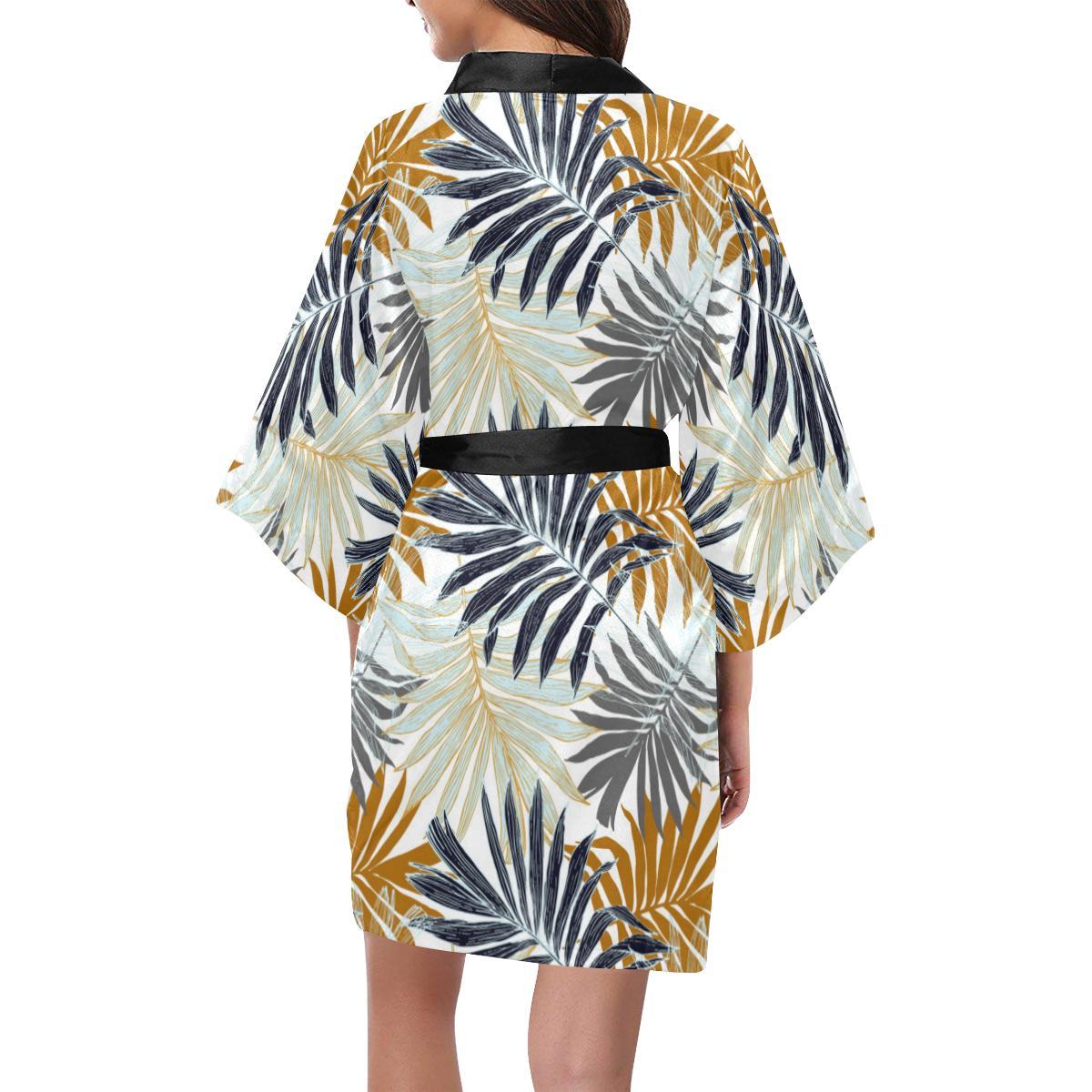 Colorful Tropical Palm Leaves Women Short Kimono Robe
