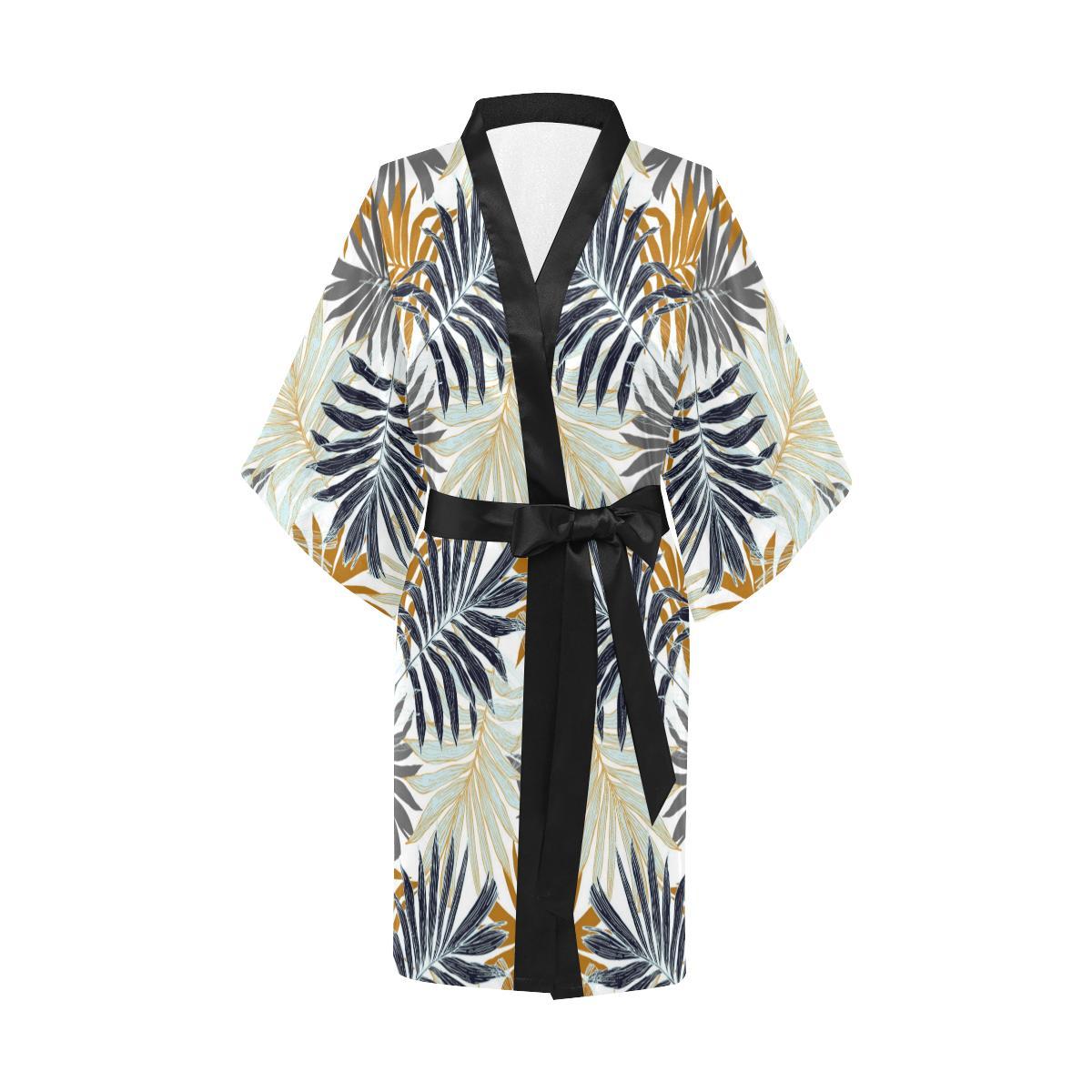 Colorful Tropical Palm Leaves Women Short Kimono Robe