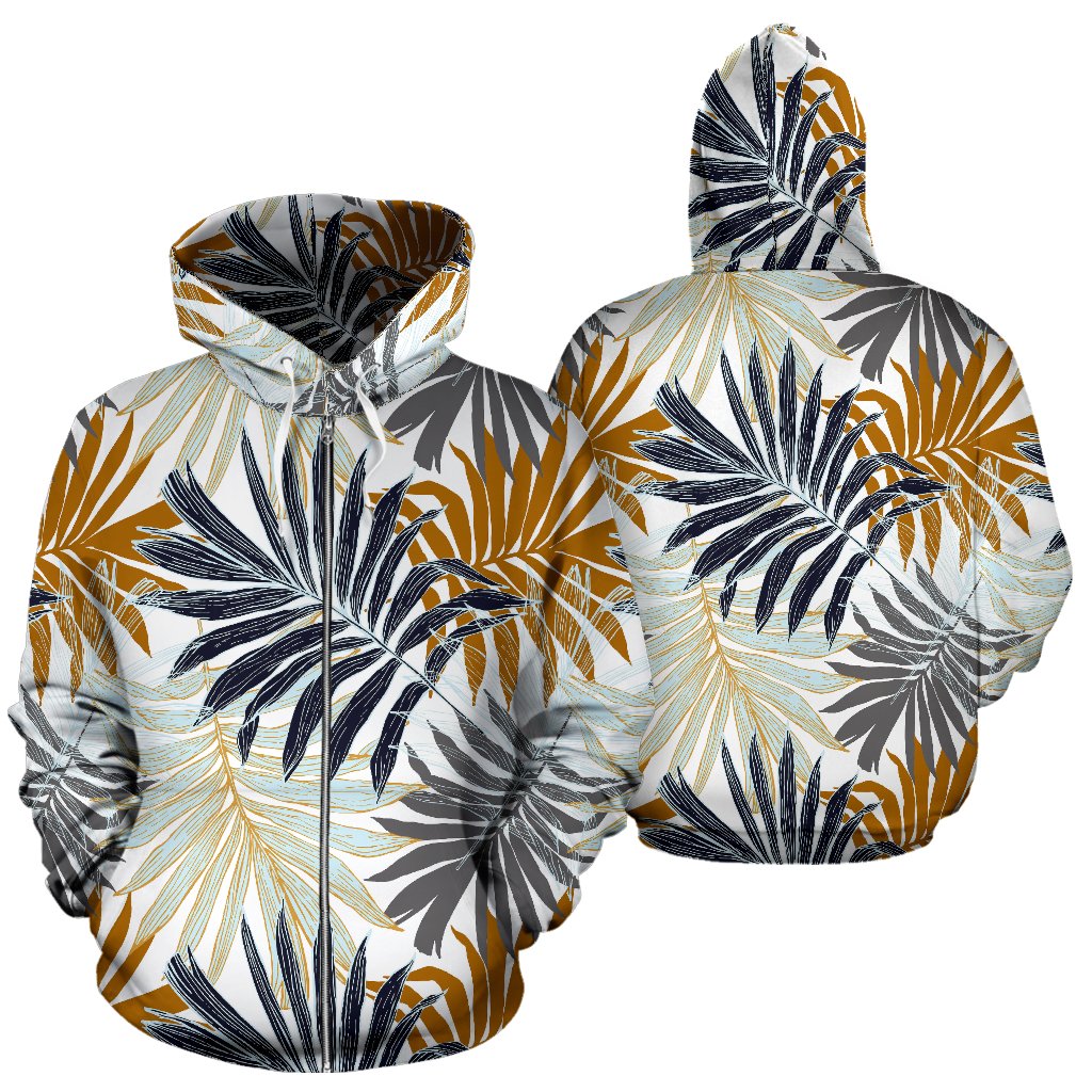 Colorful Tropical Palm Leaves Zip Up Hoodie
