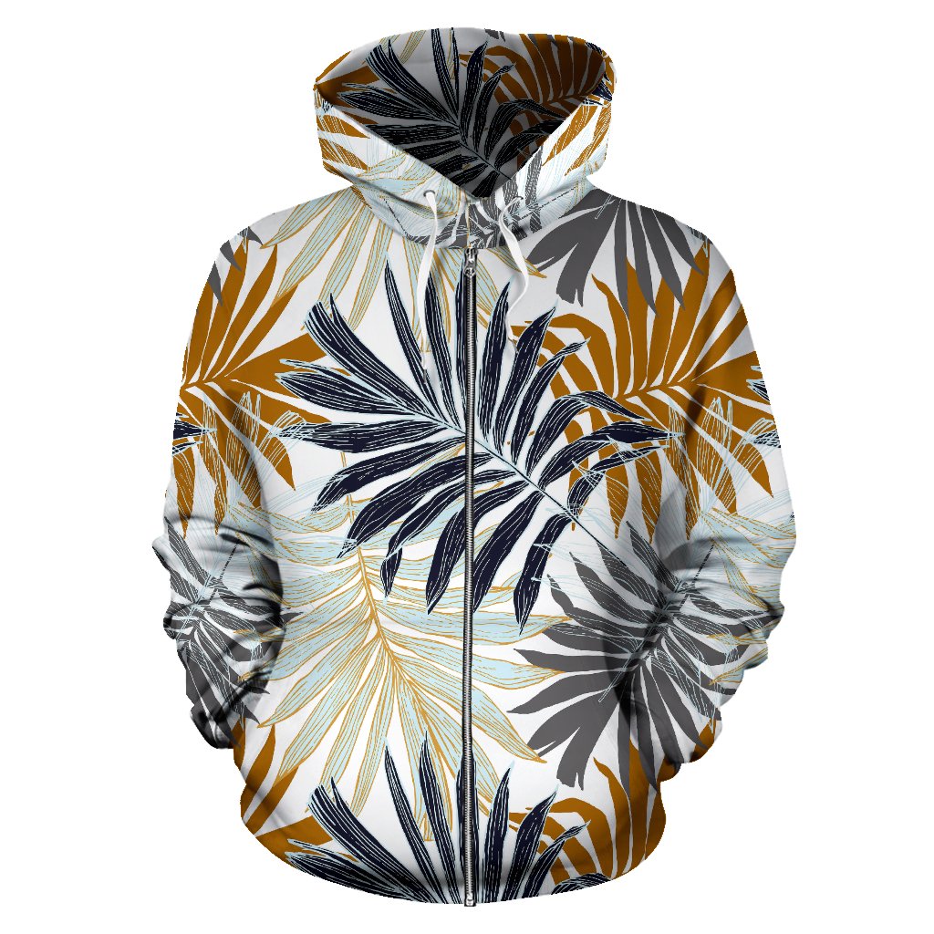Colorful Tropical Palm Leaves Zip Up Hoodie