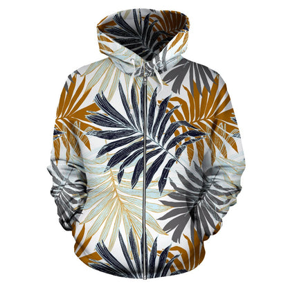 Colorful Tropical Palm Leaves Zip Up Hoodie
