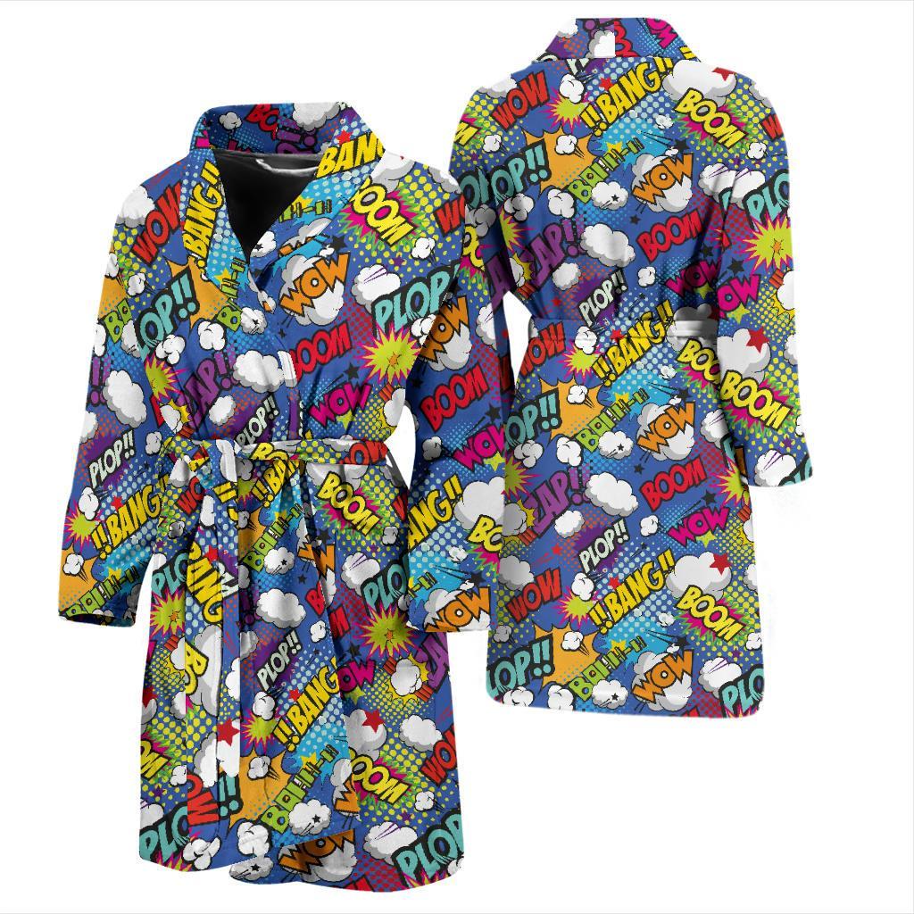 Comic Book Pattern Print Design 02 Men Bathrobe-JORJUNE.COM
