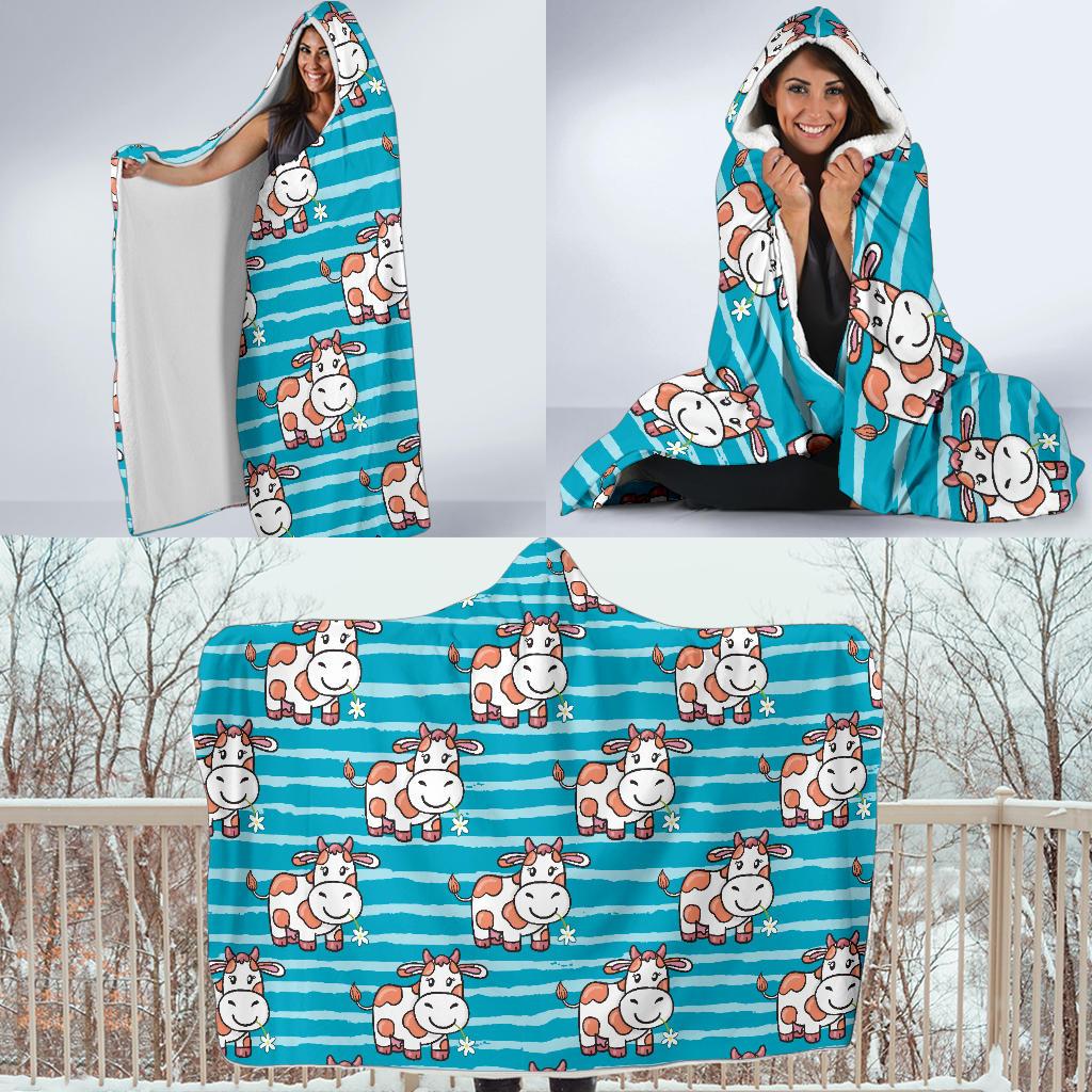 Cow Cute Print Pattern Hooded Blanket-JTAMIGO.COM