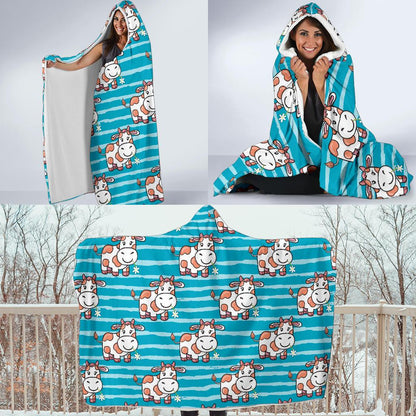 Cow Cute Print Pattern Hooded Blanket-JTAMIGO.COM